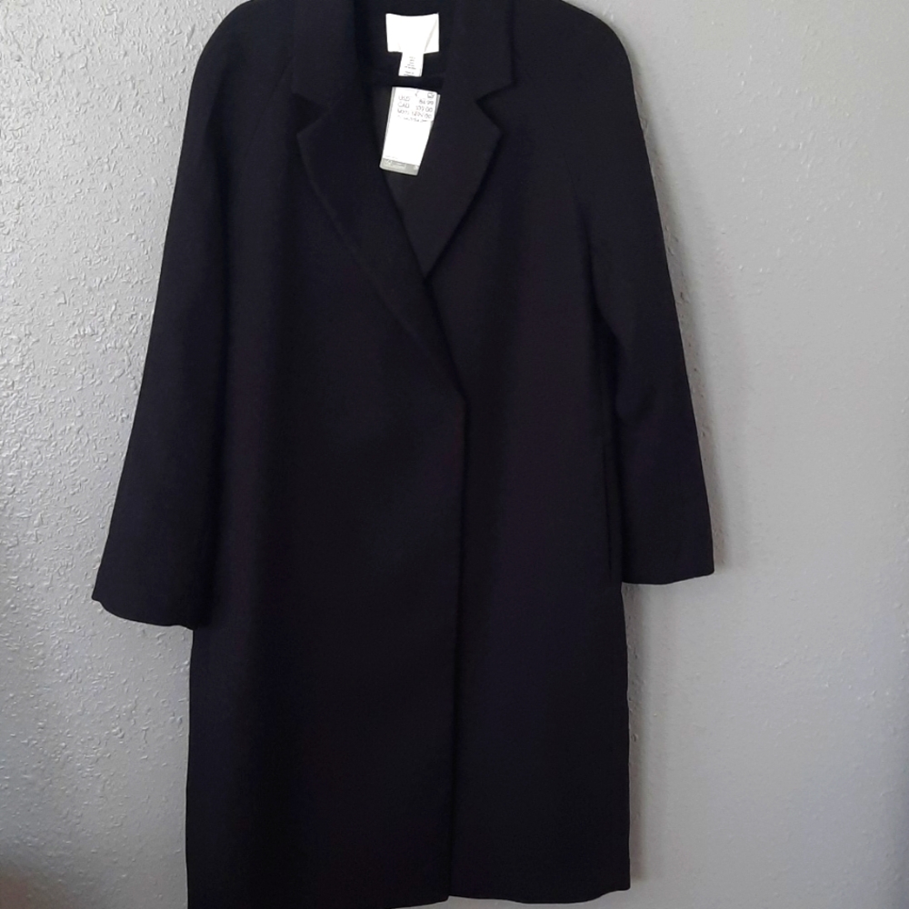 H& M Black Coat, NWT, Size Small, Very trendy...long, oversized,fully-lined coat